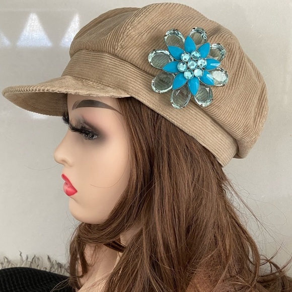 COSTUME THREE TIER FLOWER SHAPE PIN BROOCH BLUE CRYSTAL FAUX TURQUOISE - Picture 6 of 9